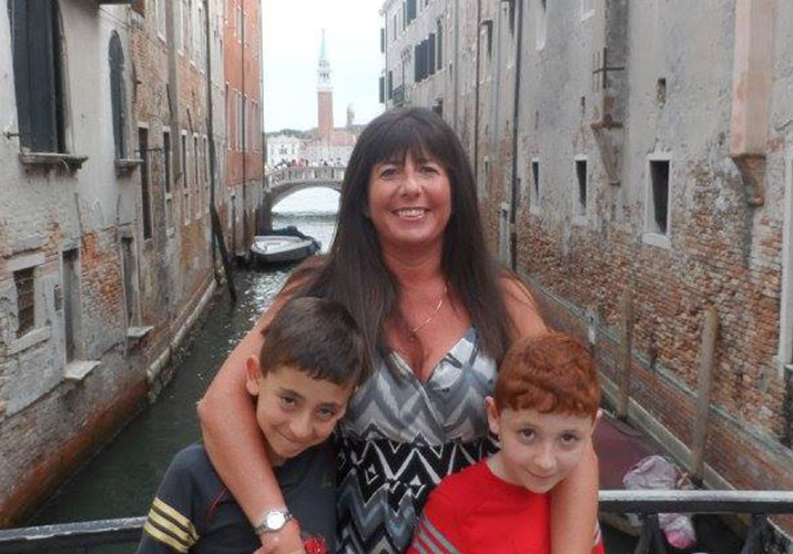 a photo of partner Joanne Jefferies with her two sons in venice